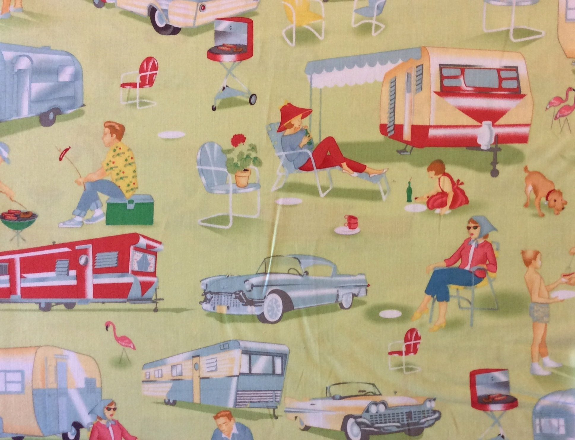 Retro Atomic Trailer Camping Cookout BBQ Kitsch Quilting Cotton Fabric MM96