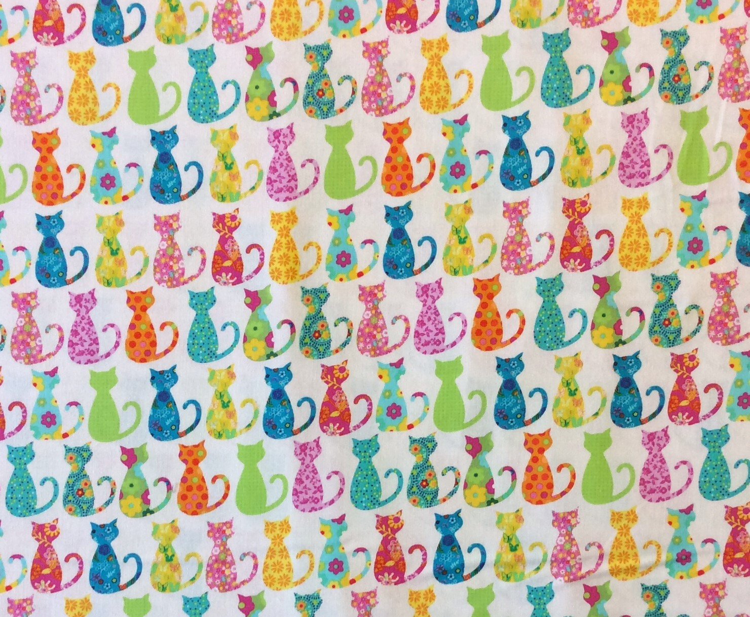 Cat Lover Psychedelic Calico Kitten Meow Floral Quilting Cotton Fabric MM97