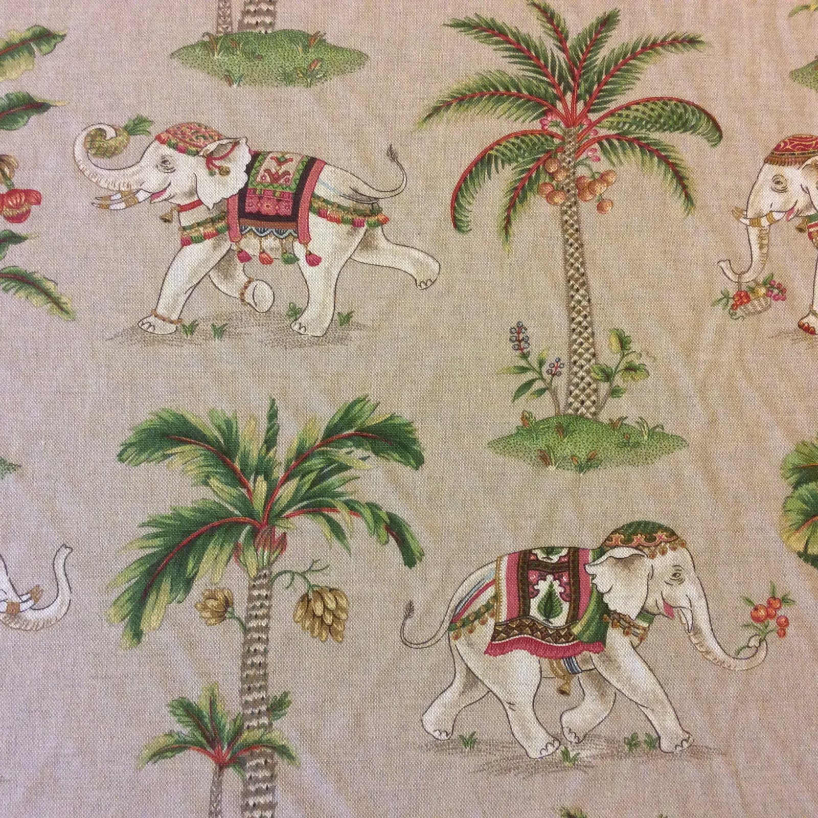 NL232 Indian Elephant Palm Tree Toile Caravan Asia Drapery Exotic