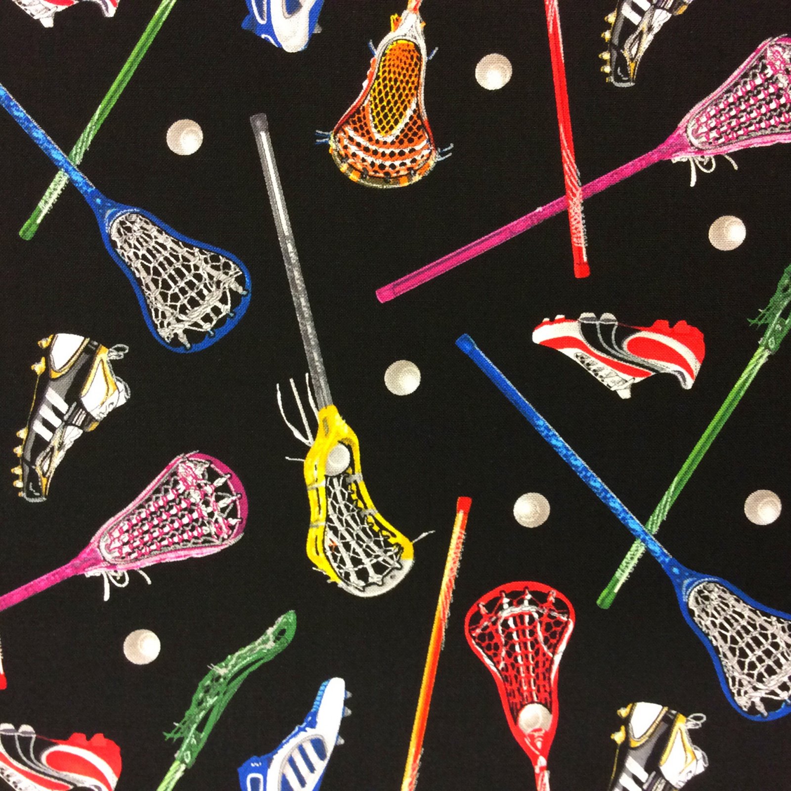 FAT QUARTER! Lacrosse Sport Racket Active Net Athlete Exercise Cotton Quilt Fabric RPFNT22