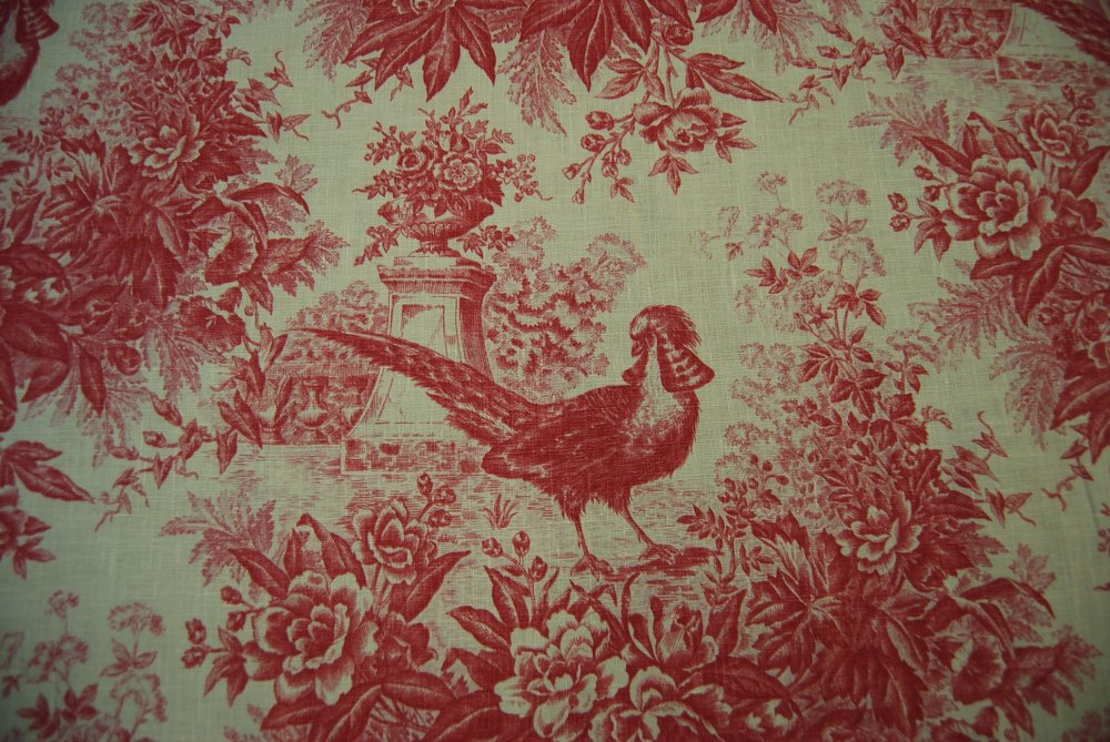 Toile Country French Pheasant Bird Classic Printed Linen Fabric SALE