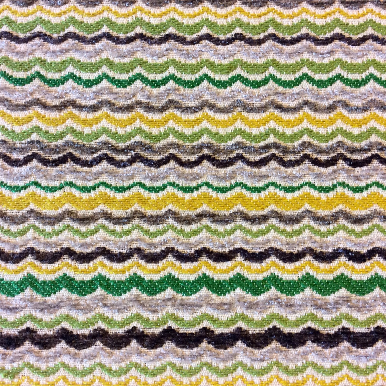 SALE! Heavy Duty Zig Zac Chevron Look Stripe Crescent Woven Green Yellow Gray Heavy Upholstery