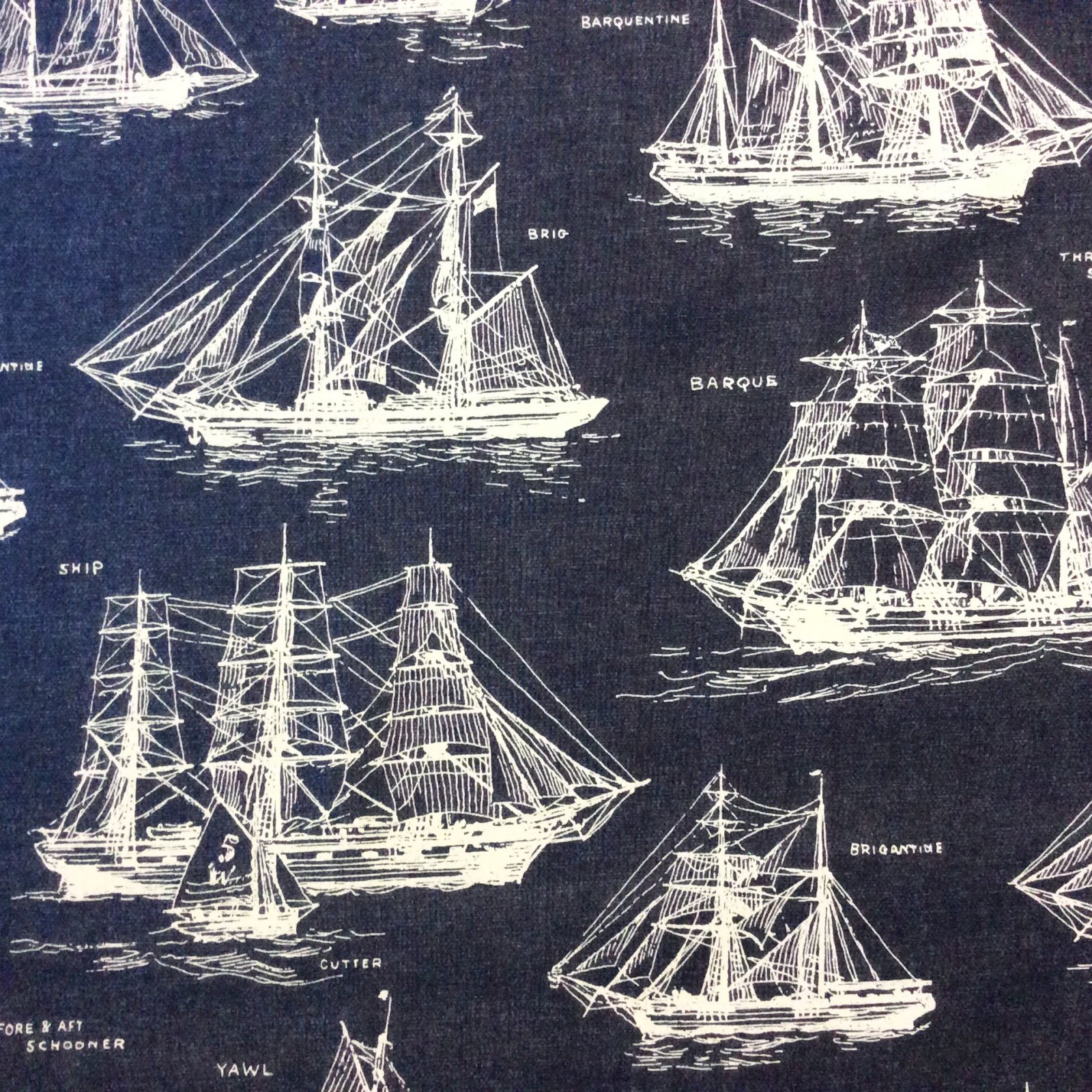 Nautical Sailboat Blueprint Sailing Ship Sail Boat Cotton Quilt Fabric