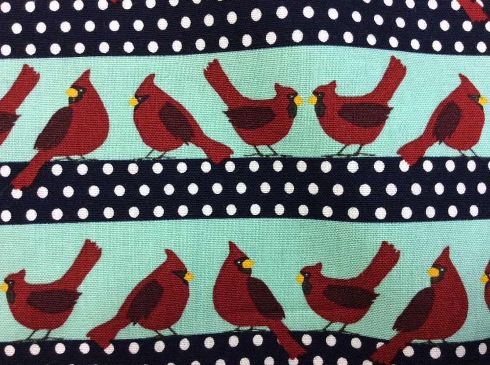 Cardinals Red Birds Stripe Polkadots Cute Cotton Fabric Quilt Fabric