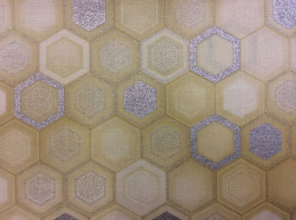 Honey Comb Gold Silver Sparkles Shiny Elegant Cotton Fabric Quilt