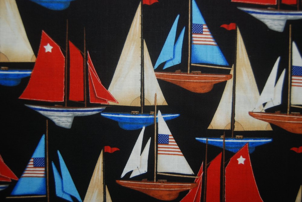 RK77 Sailboats Sailing Patriotic Nautical American Quilting Cotton