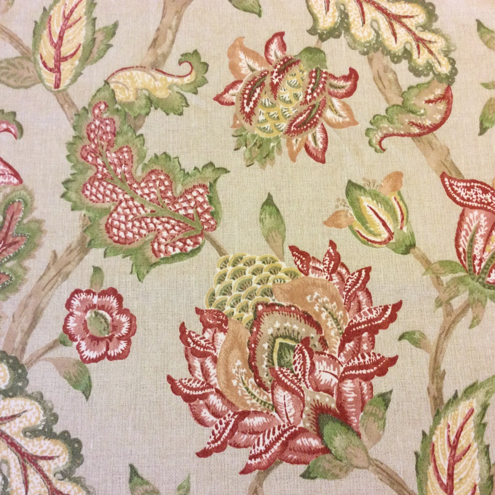 Last Piece! 44 x 54 Floral Classic Jacobean Floral Neutral Earth Tones