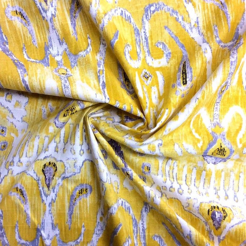 IKAT Printed Yellow 100 Cotton Duck Upholstery Home Decor Fabric SD106