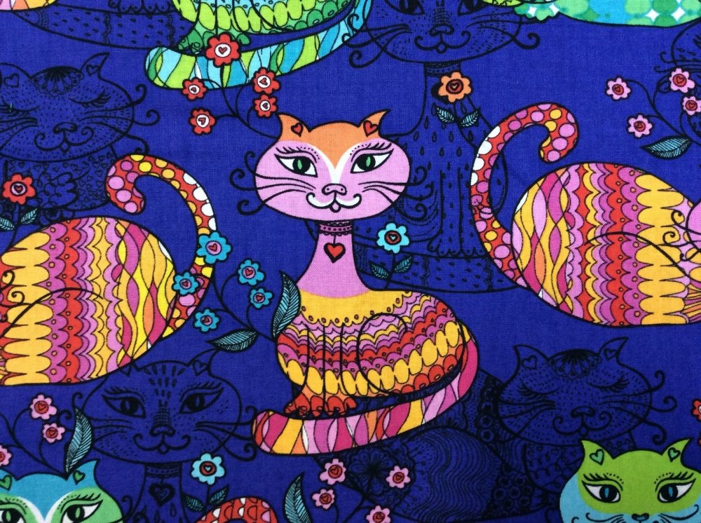 Colorful Cats Patterned Funky Fun Cotton Fabric Quilt Fabric TT36
