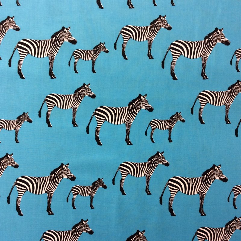 Zebra Funky Zebras Turquoise Safari Animals Cute Cotton Quilt Fabric TT57