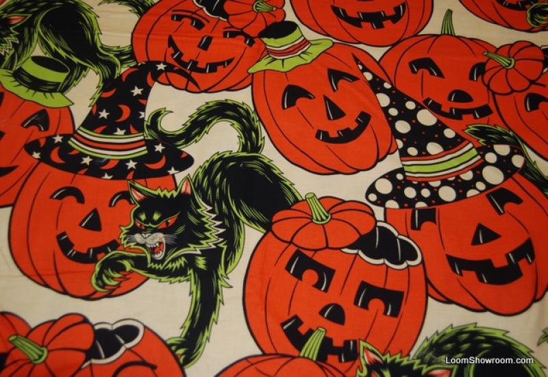414 Scary Black Cat Pumpkin Vintage Halloween Decorations Cotton Fabric