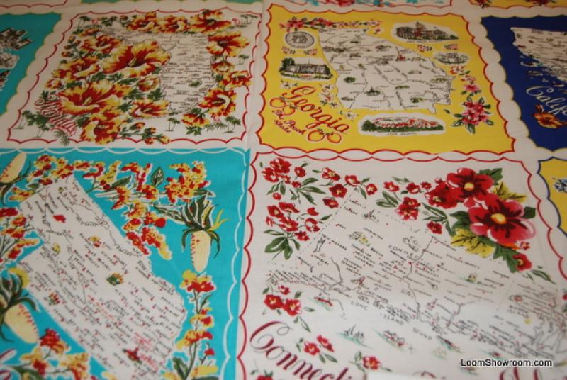 451 Vintage Handkercheif Napkin Travel USA State Cotton Fabric Quilt
