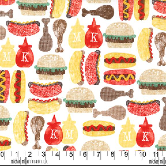 Ketchup Mustard Hamburger Hotdog Chicken Picnic Retro Picnic Print
