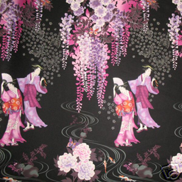 Japanese Geisha Wisteria Asia Zen Cotton Fabric Panel C79
