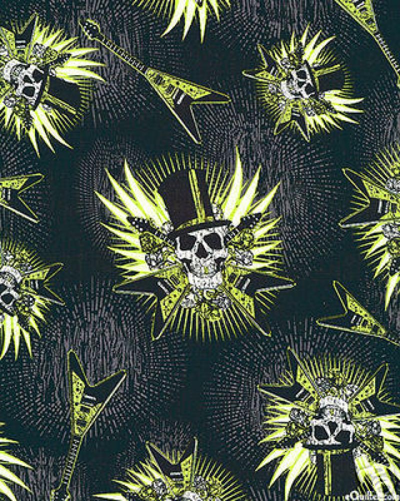 Skull Guitar Biker Goth Ink Sew Quilt Fabric Cotton Fabric G75