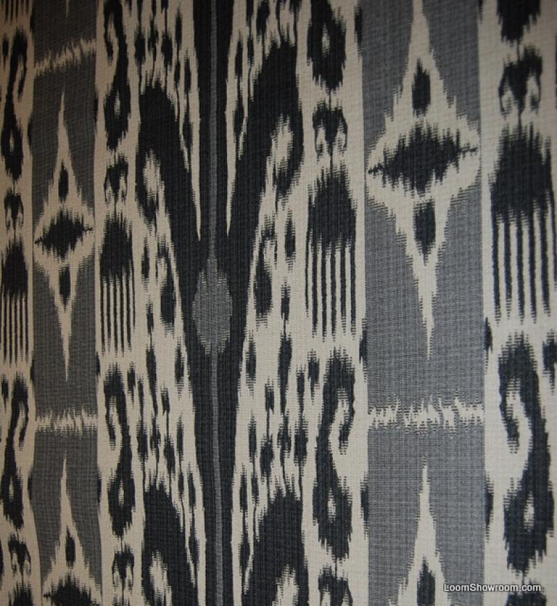 Ikat Grey Black Heavy Woven Tapestry Heavy Weight Tribal Upholstery