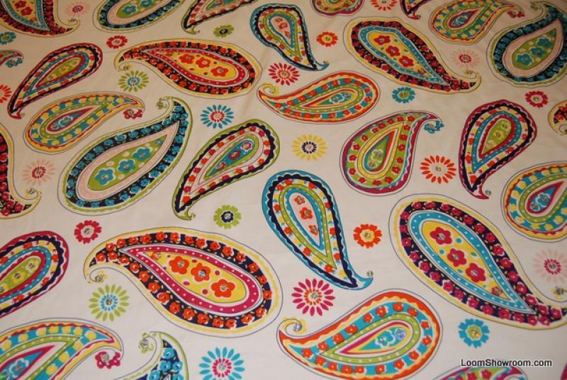 K127 Modern Sequin Embroidered Colorful Bright Paisley Blue Pink Green