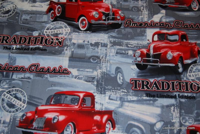 Auto Vintage Pickup Trucks Dodge Ford Chevy LM40 Great Print Cotton