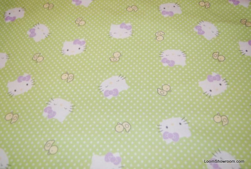 P150 Hello Kitty Lime Green background cotton fleece fabric quilt fabric