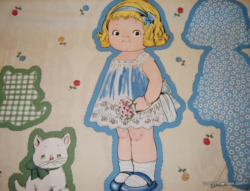 Paper Dolls Panel Dolls Cats Cotton Fabric Quilt Fabric Q97 Vintage