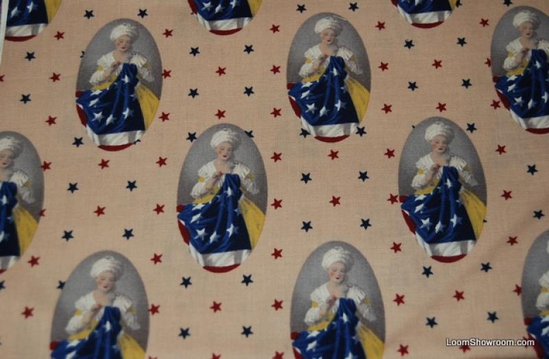 Betsy Ross USA Flag Patriotic Cotton Fabric Quilt Fabric Antique