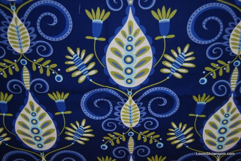 R398 Navy Peacock Floral Feathers Plants Leaves Cotton fabric Quilt fabric