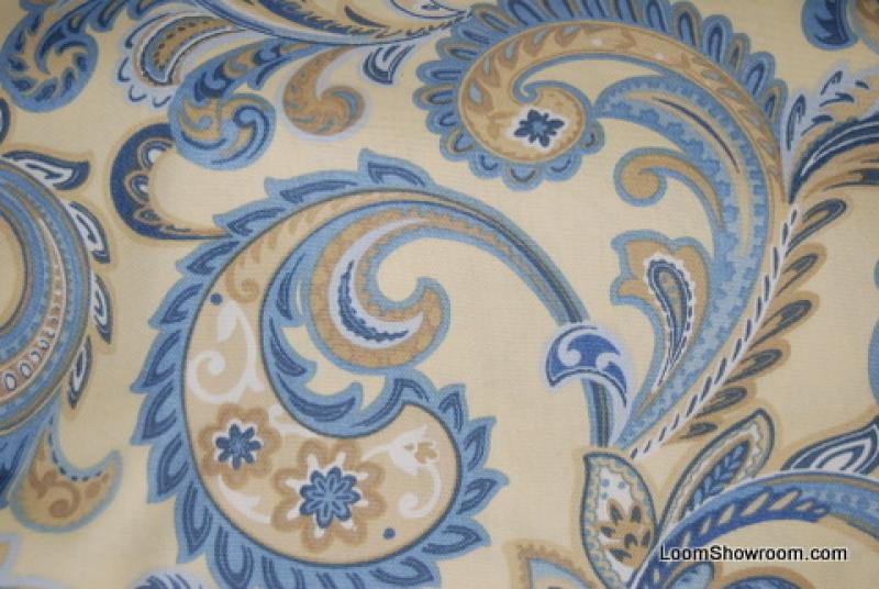 Paisley Butter Yellow Blue Paisley Floral Fabric Indoor Outdoor Fabric
