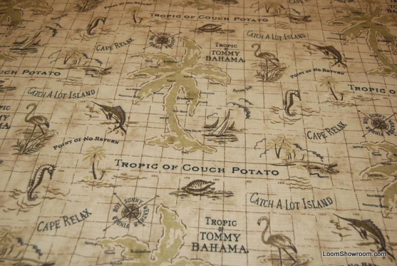 Tommy Bahama Island Song Carribean Sailboat Map Swordfish FABULOUS Soft Famous Maker Printed