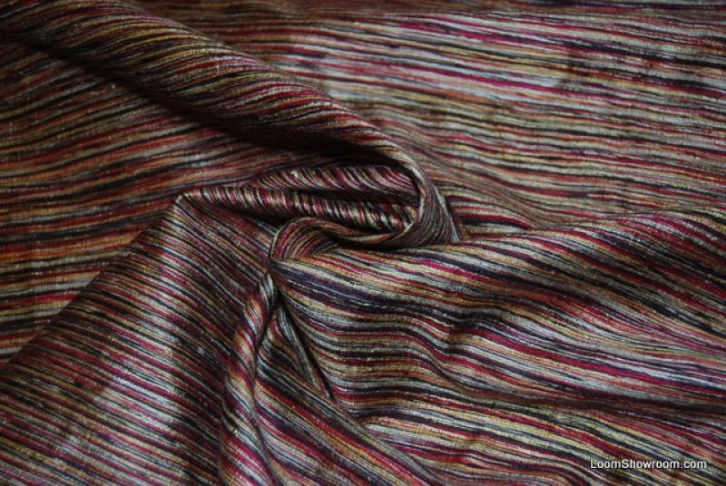 WB113 Black Tan Green Red Orange Thin Stripes Heavy Weight Drapery