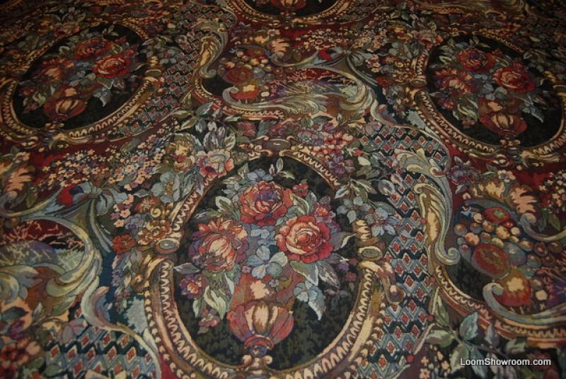 WB122 HEAVY Tapestry Floral Medallions Leaves Frames Flowers Green Red