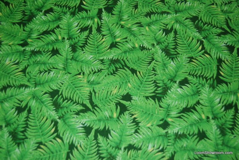 WD03 Summer Fern Leaf Green on Black Bachground Cotton Fabric Quilt Fabric