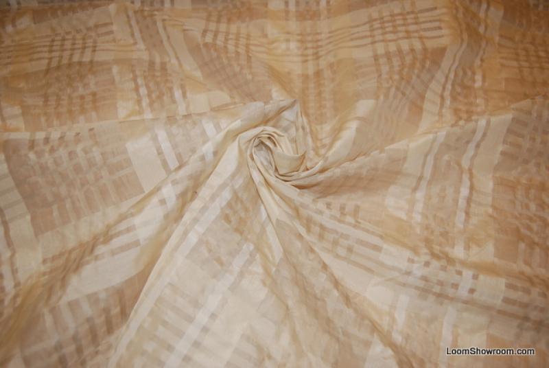 WD08 Sheer Silk Organza Fancy Plaid Checkered Cream Silk Fabric Drapery