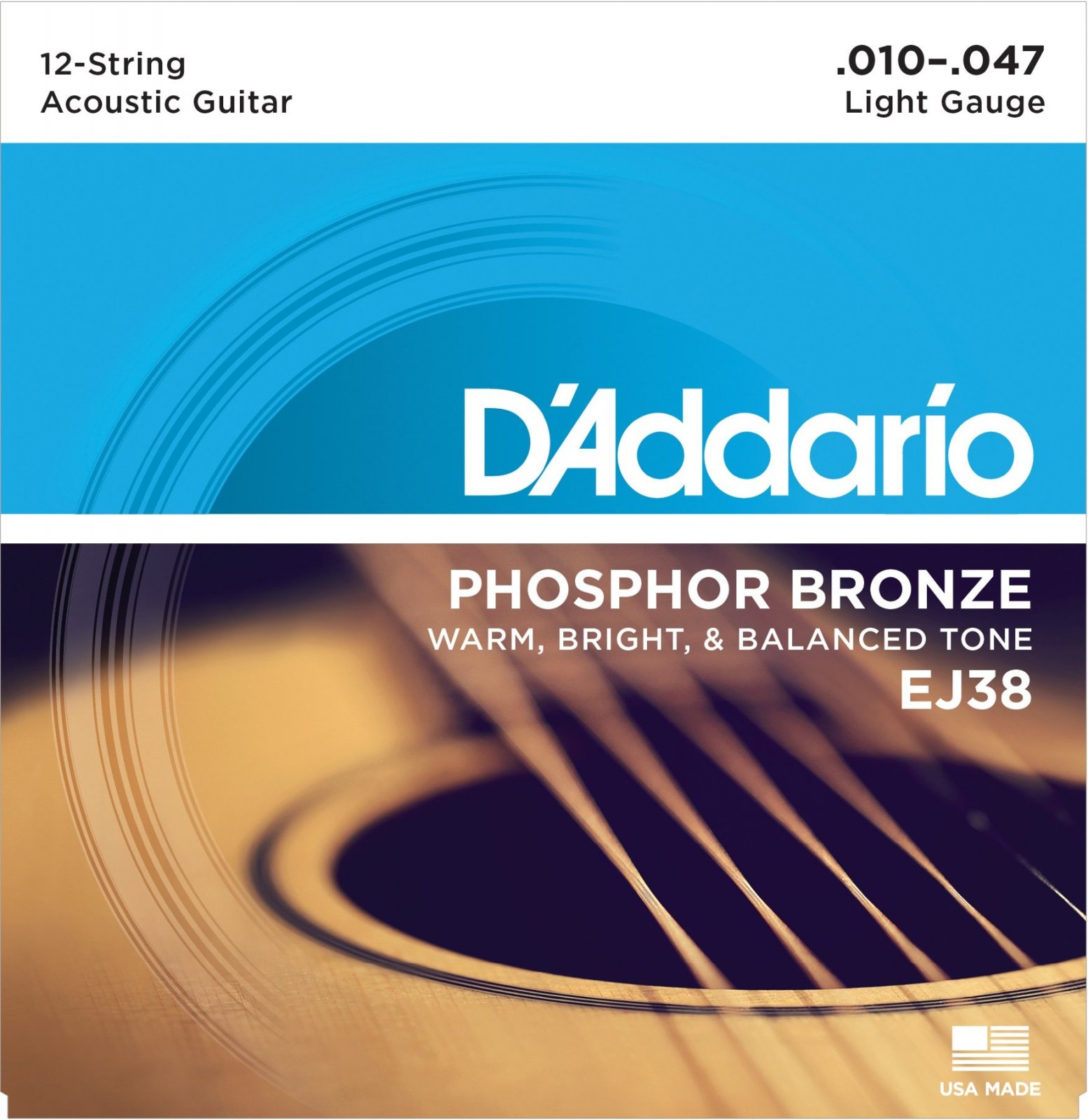 D'Addario Phosphor Bronze EJ38 .010 .047 Light Gauge 12 String