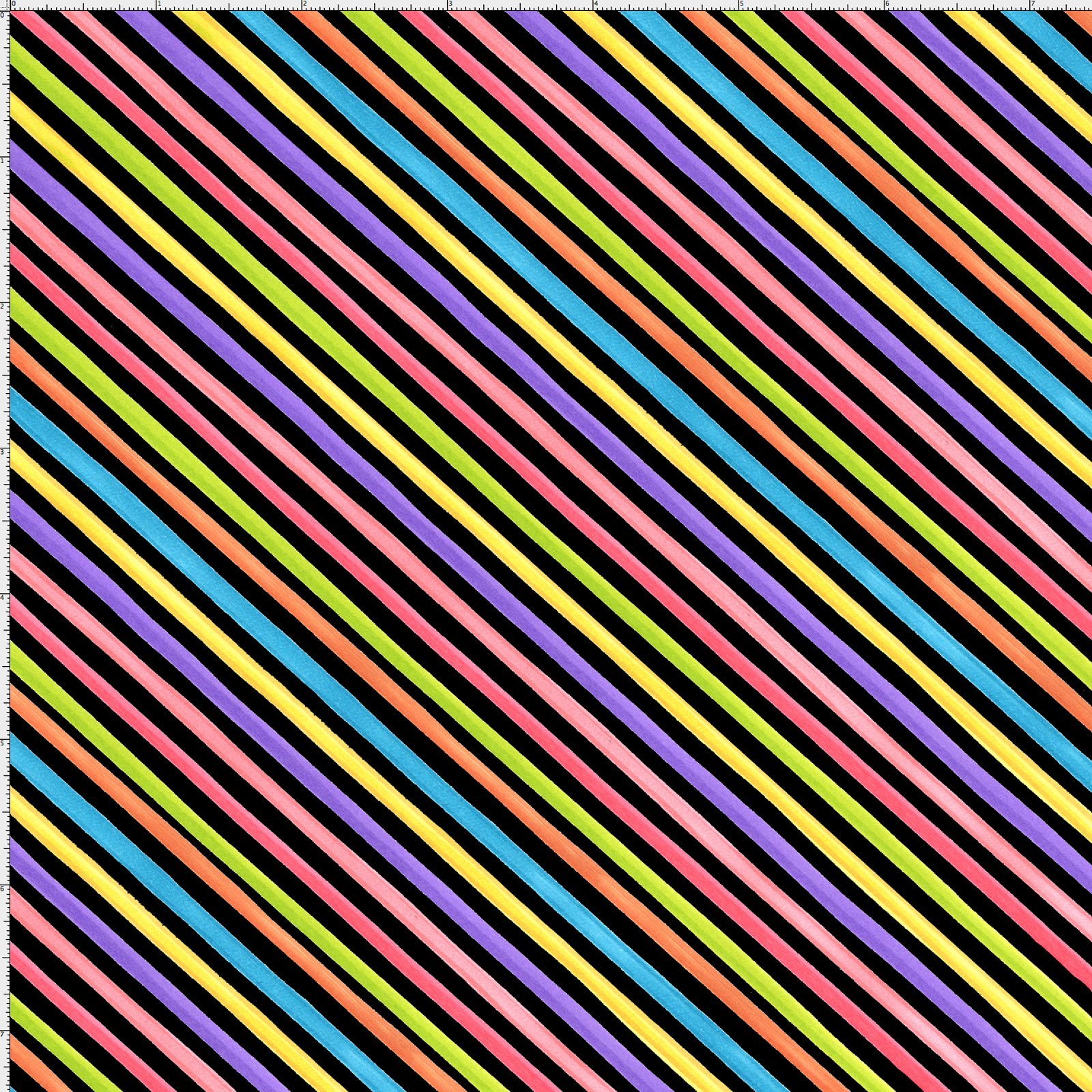 Loralie Designs Happy Bright Color Bias Stripe Black Cotton Quilting
