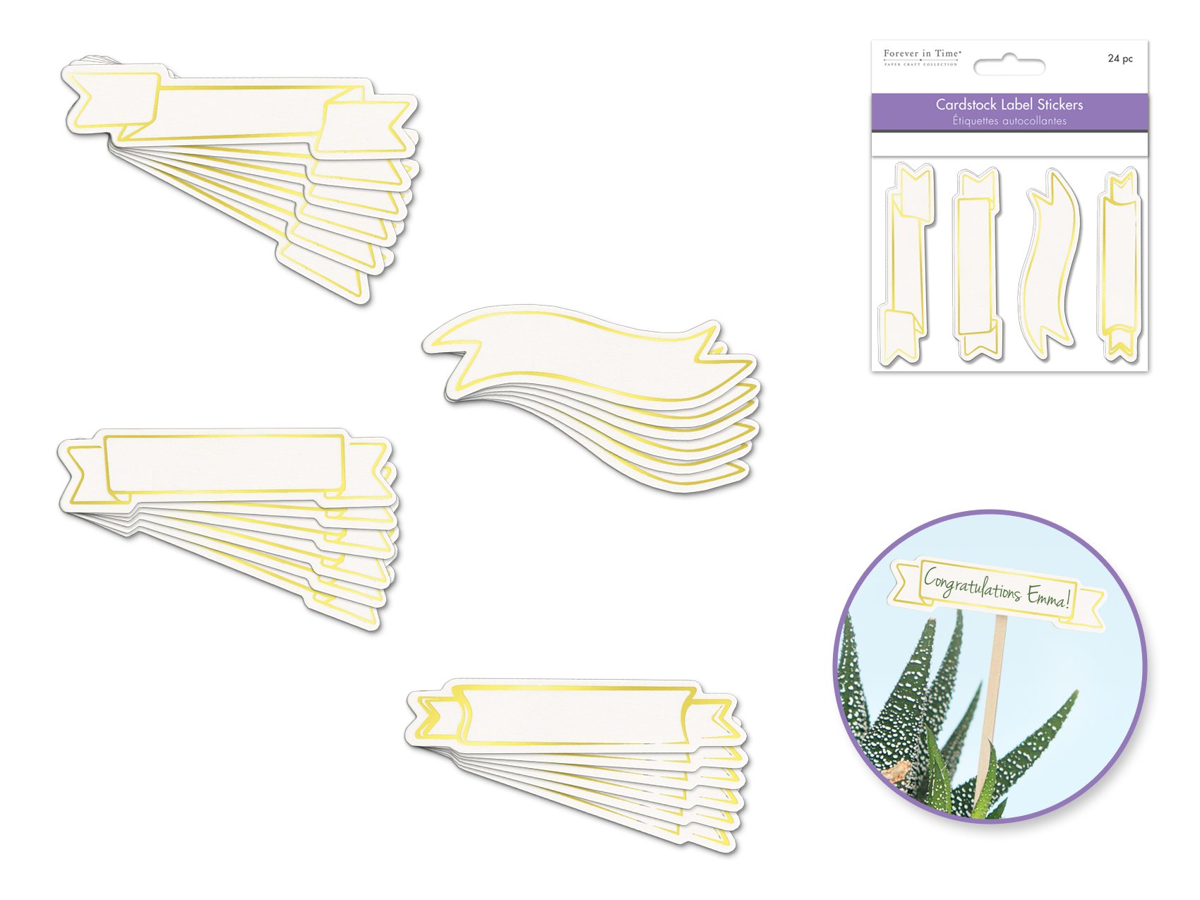 Cardstock Label Stickers 24pc Cream w/ Gold Foil 775749230123