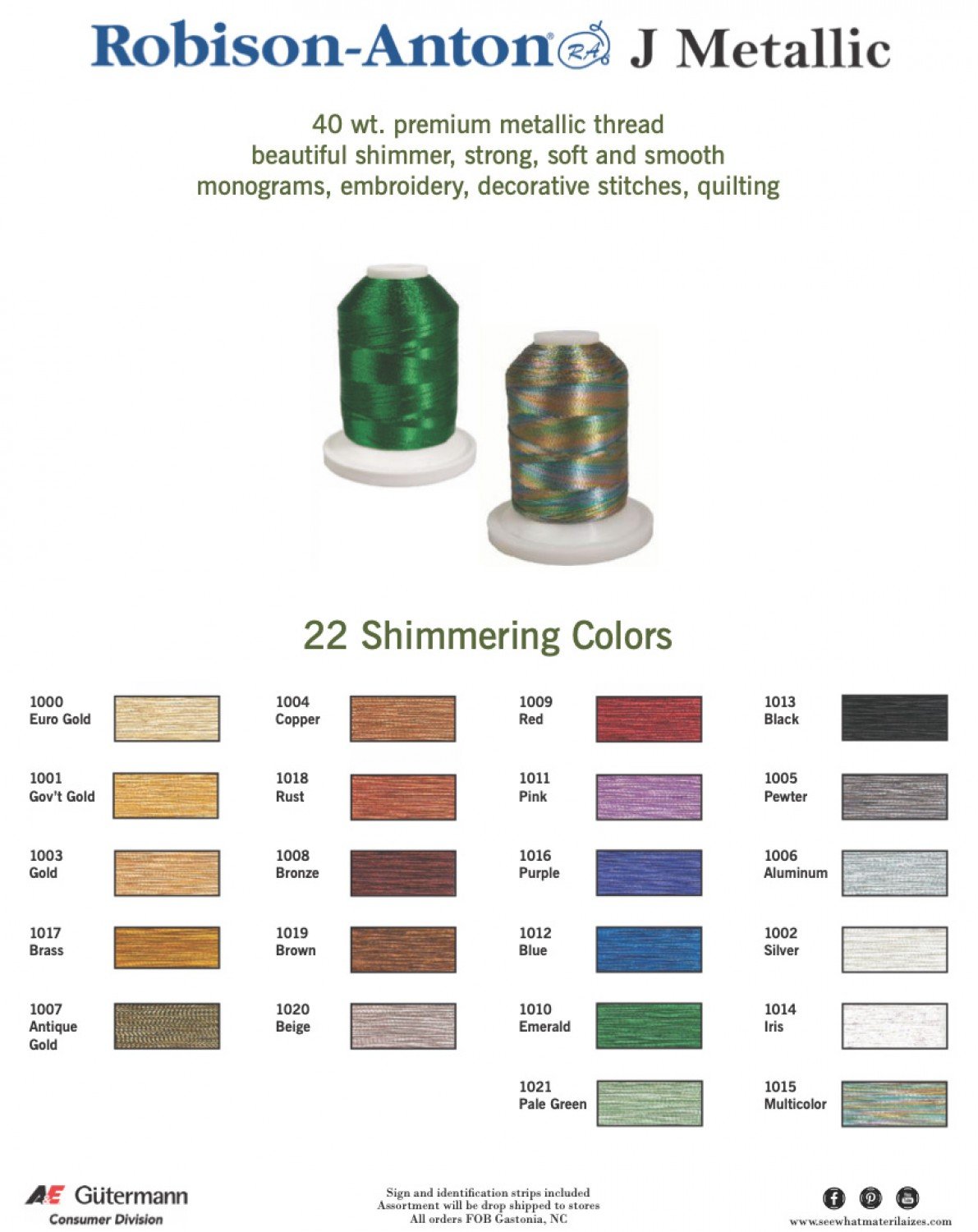 Robison Anton J Metallic Embroidery Thread 40 wt.