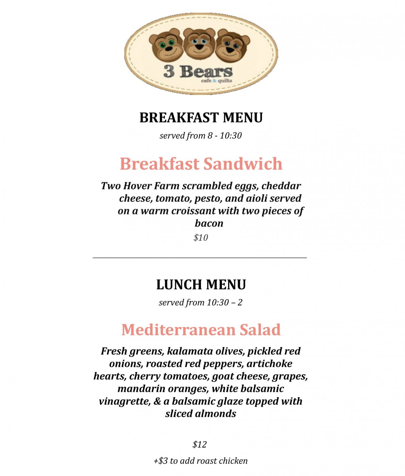 Cafe 3 Bears Quilt Shop 414 Riverside Avenue Winthrop, WA 98862