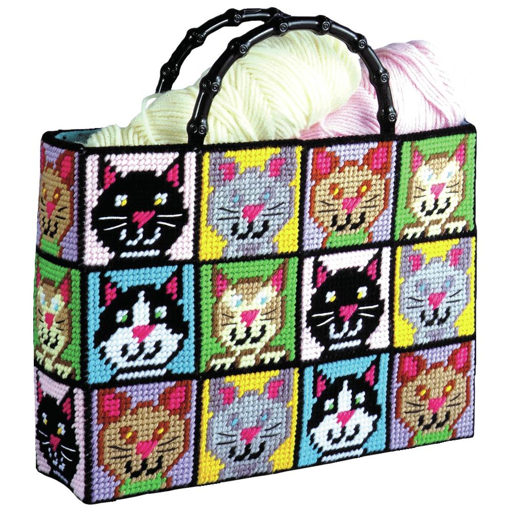 Plastic Canvas Tote Bag Kit Cat mosaic 021465018263