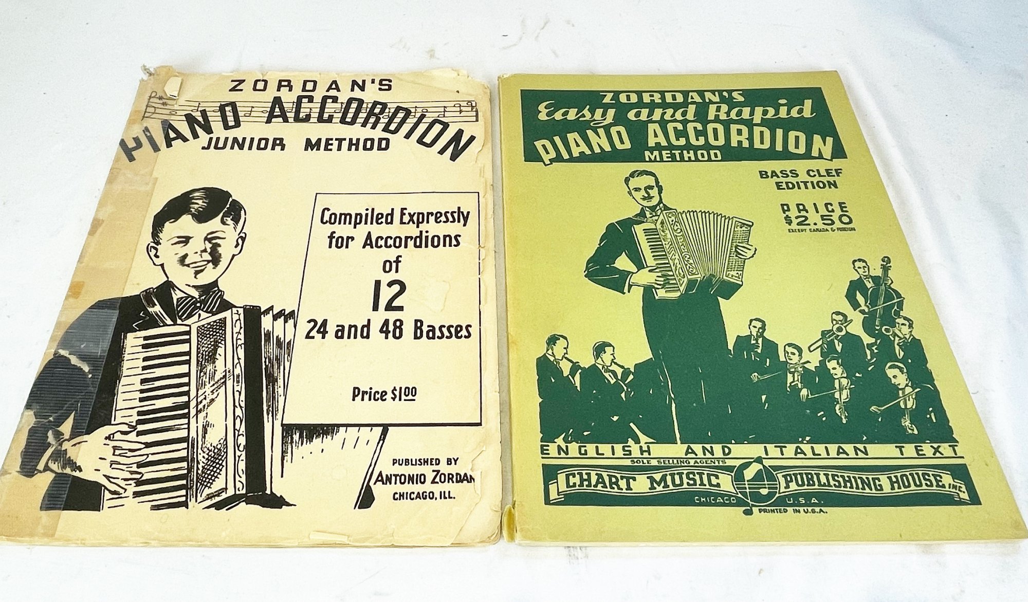 Lot of 2 Used Piano Accordion Books Zordan Variety bass clef, junior method