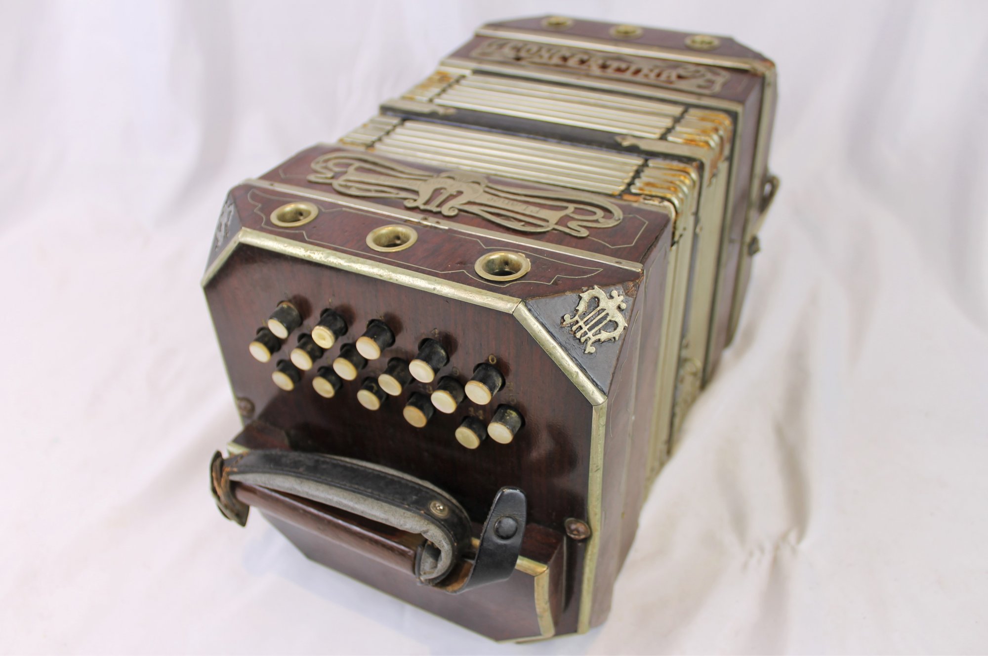 4568 Mahogany F. Lange Chemnitzer Concertina LM 22 16 for Parts or
