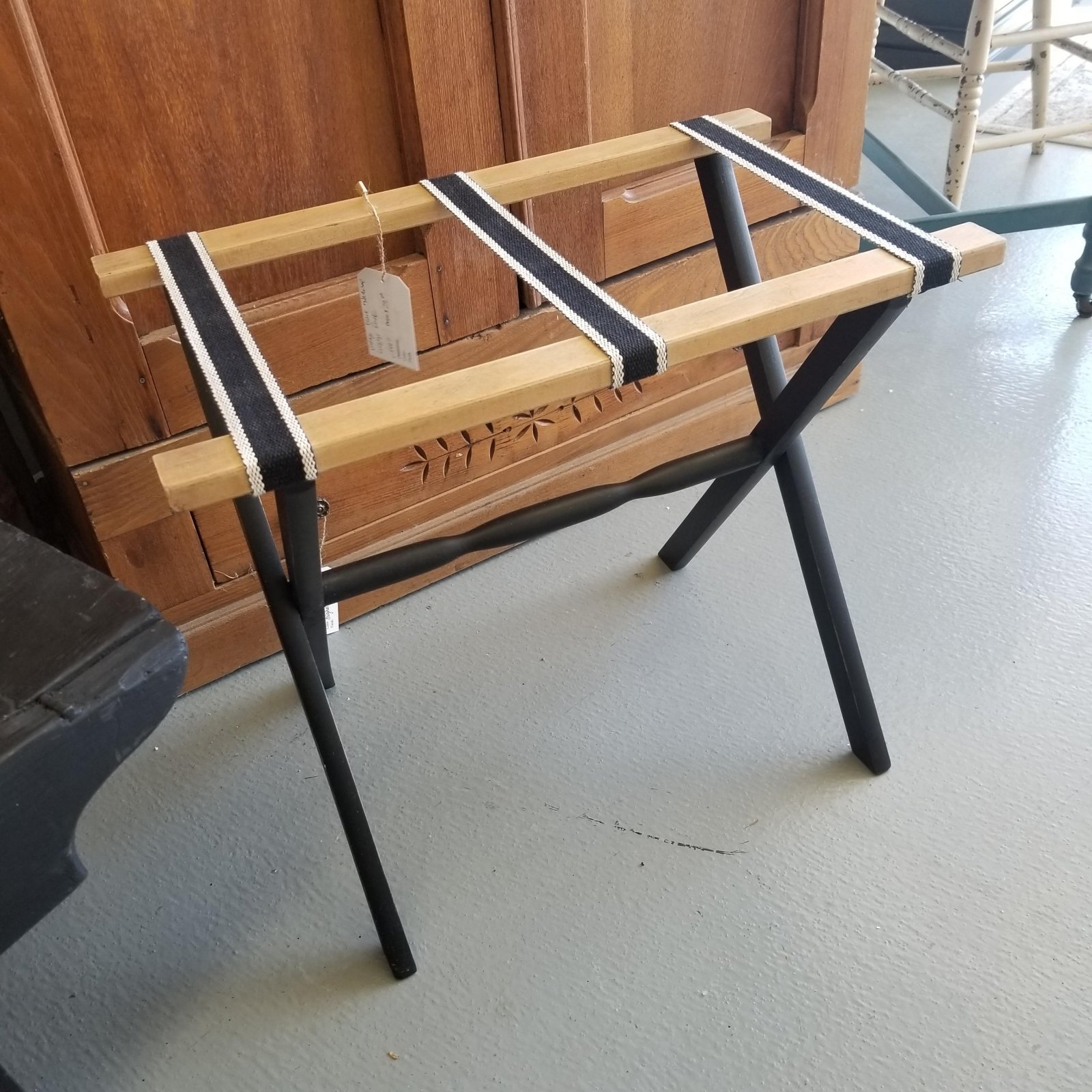 Vintage Black & Natural wood Luggage Rack