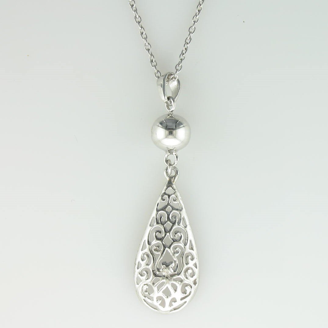 Sterling Silver Filigree Teardrop Necklace