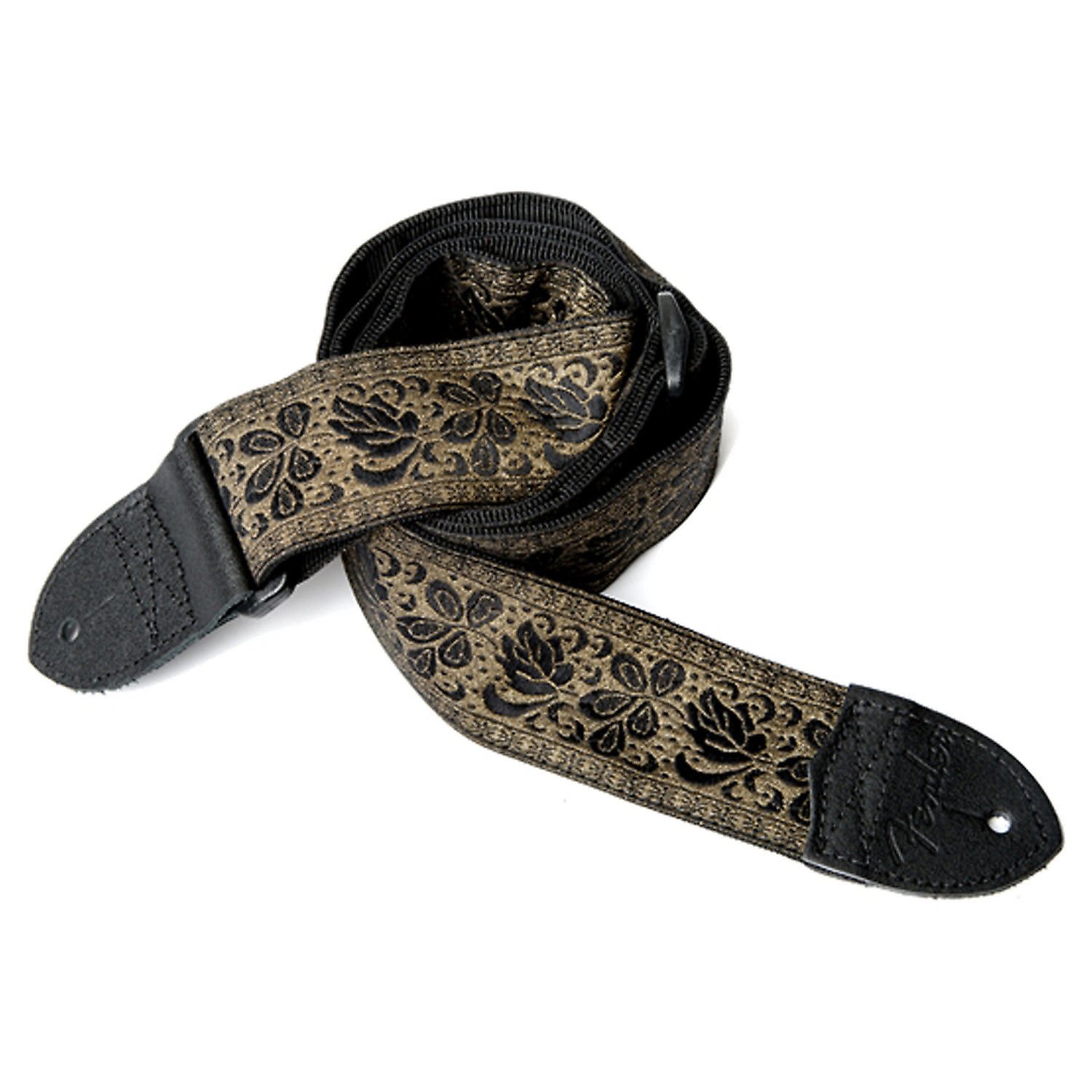 Fender Metallic Gold with Black Rose Nylon Guitar Strap 885978693108