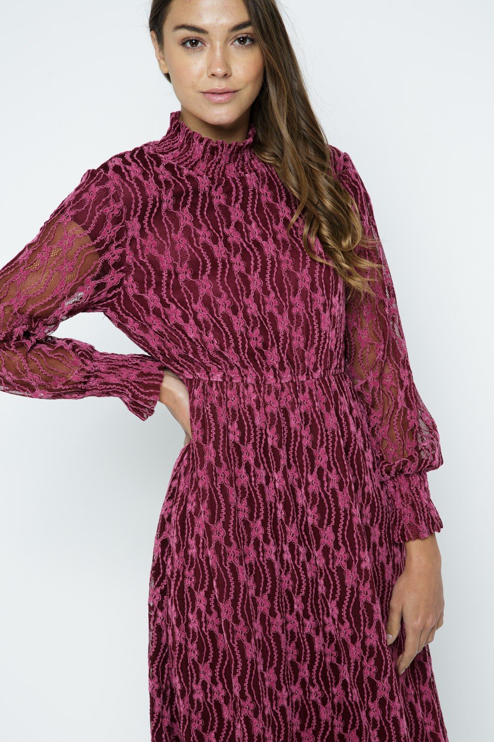 Floral Lace Mock Neck Dress