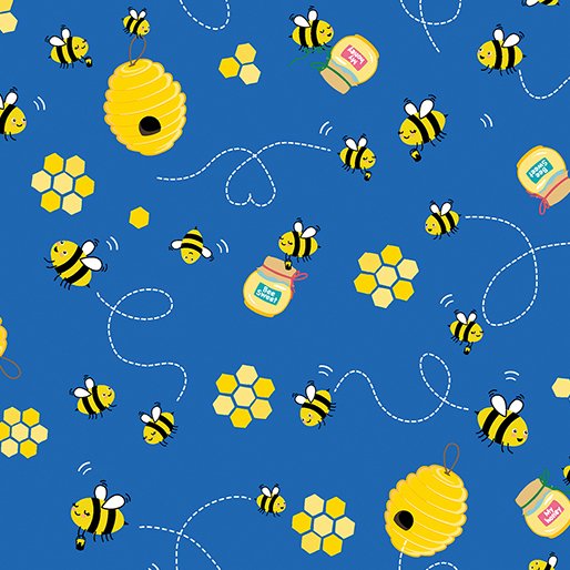 Happy Camper Bee Sweet, Blue by Kanvas Studio / Benartex