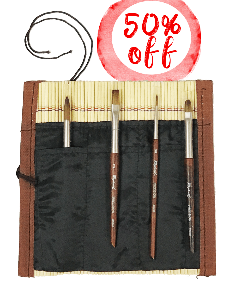 Raphael 4pc Travel Mini Watercolor Brush Set with Bamboo Roll Up