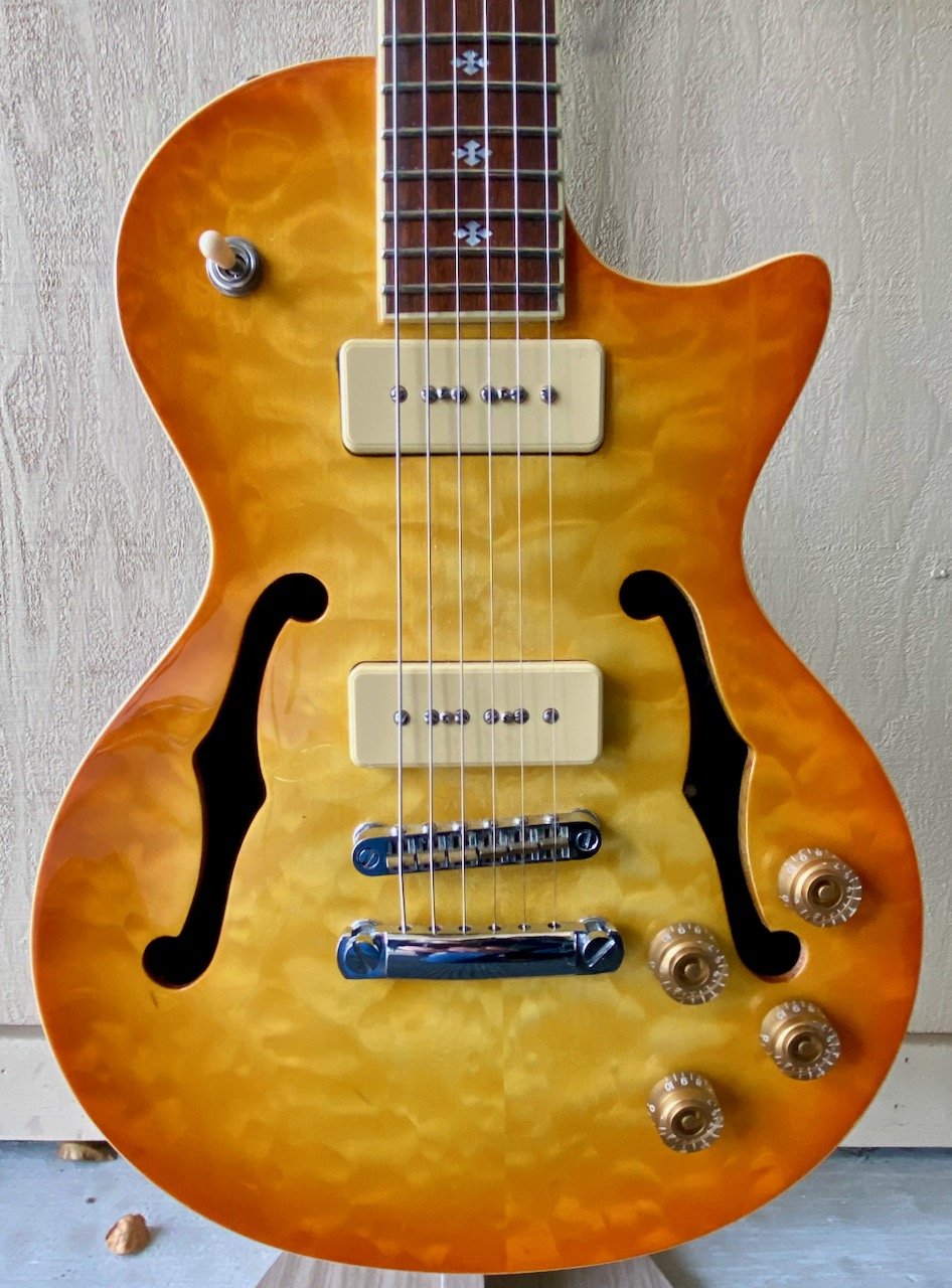 XAVIERE XV 560 SINGLECUT SEMIHOLLOW ELECTRIC GUITAR LEMON DROP W/CASE