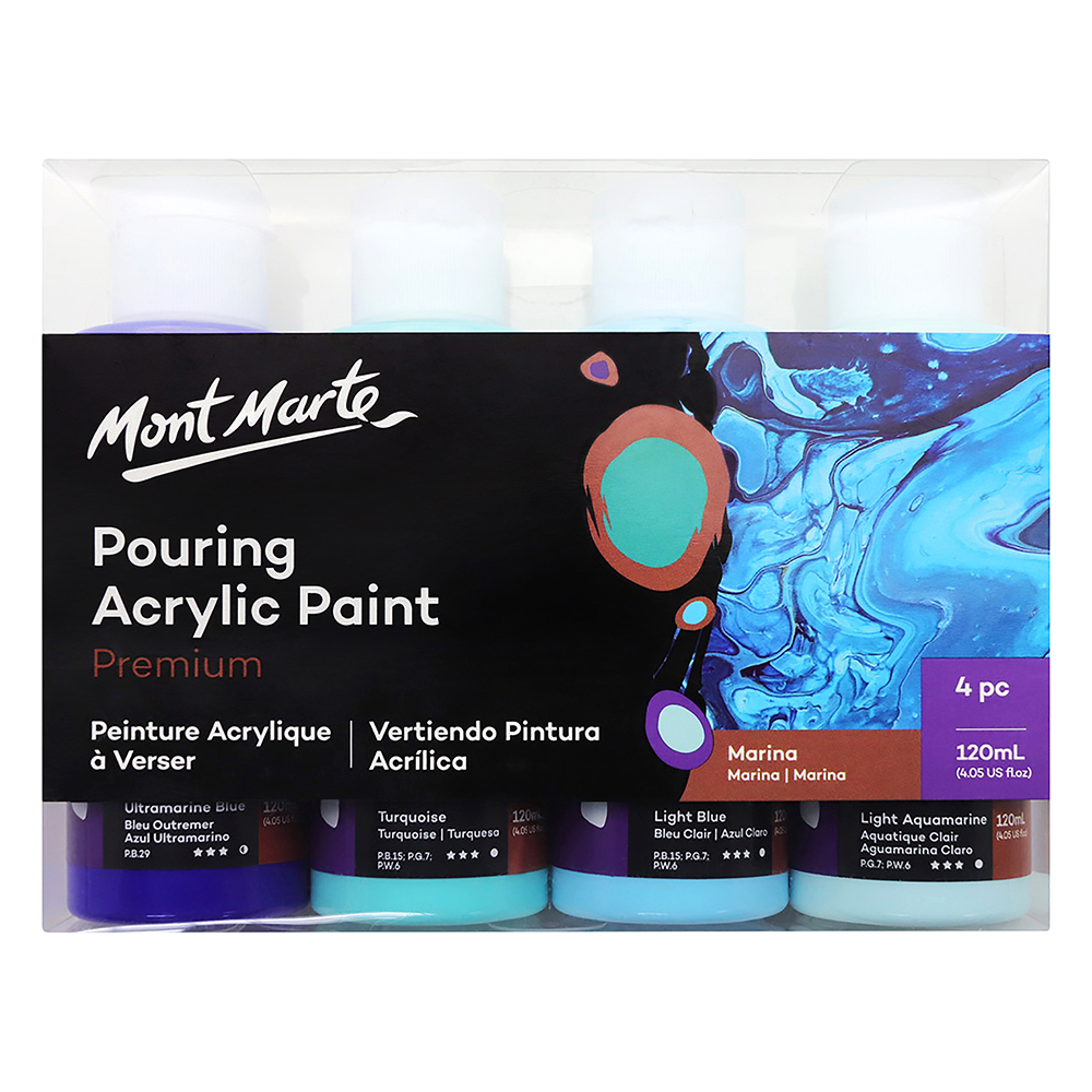 MONT MARTE Premium Pouring Acrylic Paint 120ml 4pc Set Marina