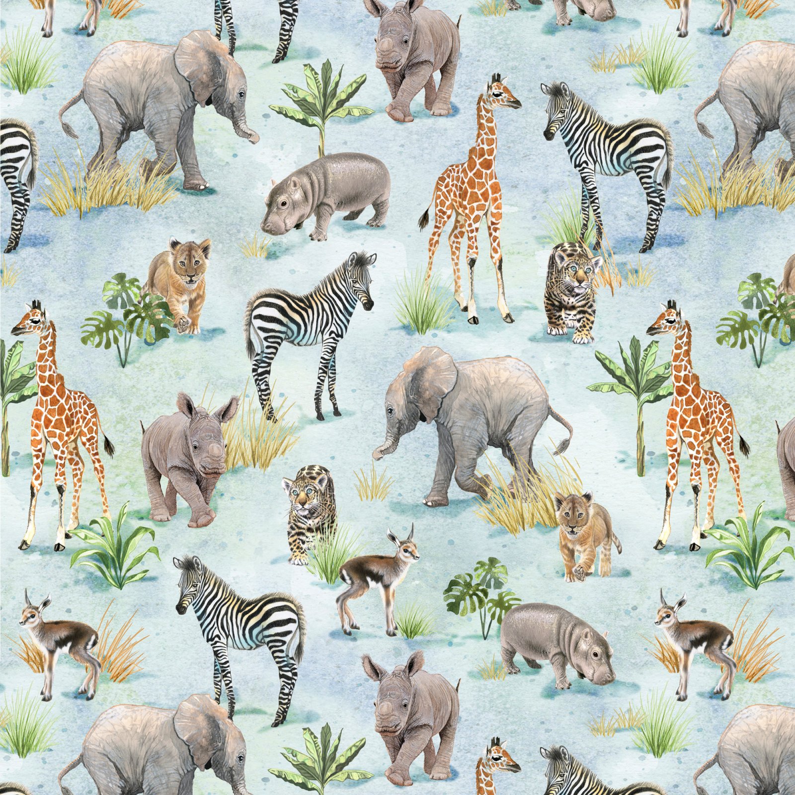 Baby Safari Animals Jungle Animals Allover/Blue