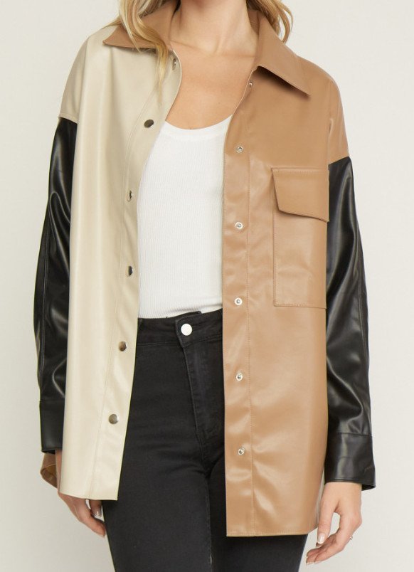 Color Block Faux Leather Jacket